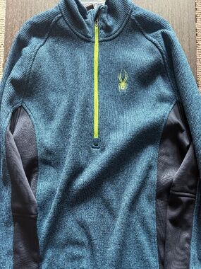 Spyder Bandit Half Zip Sweater Fleece Men's Large Blue Lime Ski Pullover